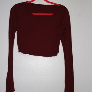 Women's Burgundy Long Sleeve Crop Top